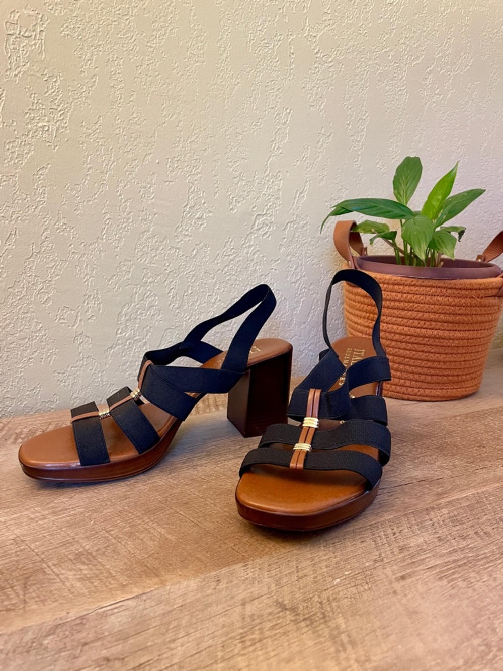 Black Strappy Block Heel Sandals